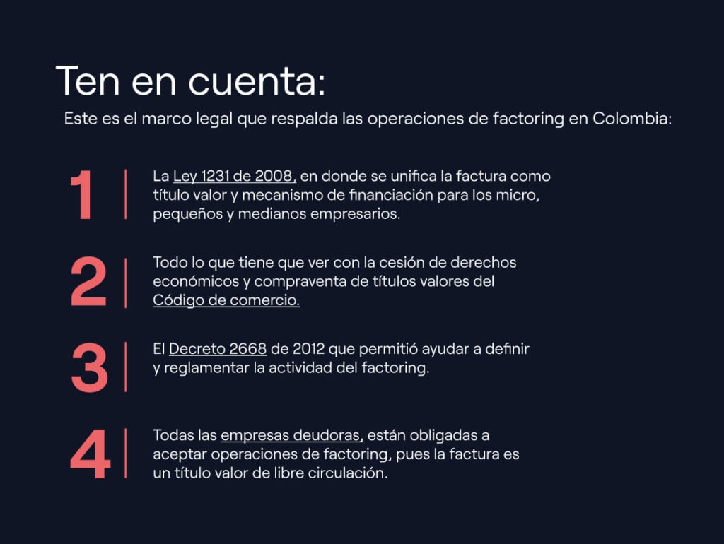 Marco legal del factoring en Colombia.